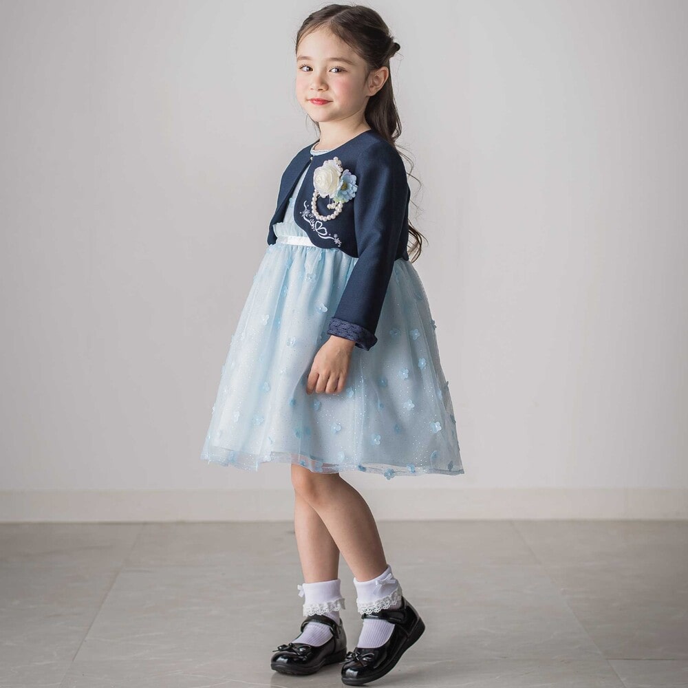 お花チュールワンピース(110~130cm) ブルー 110cm