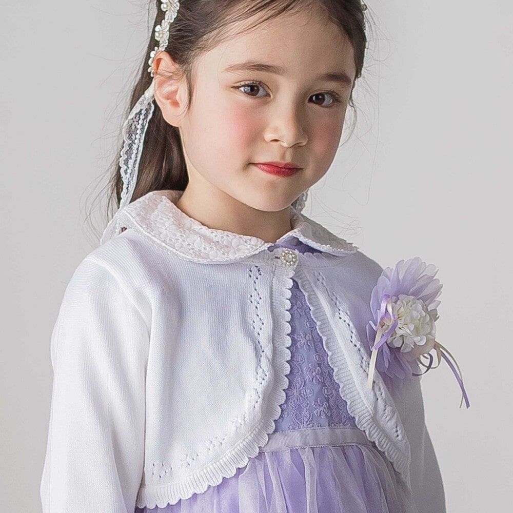 縁スカラップパール調ボタンニットカーディガン(110~130cm) ホワイト 110cm