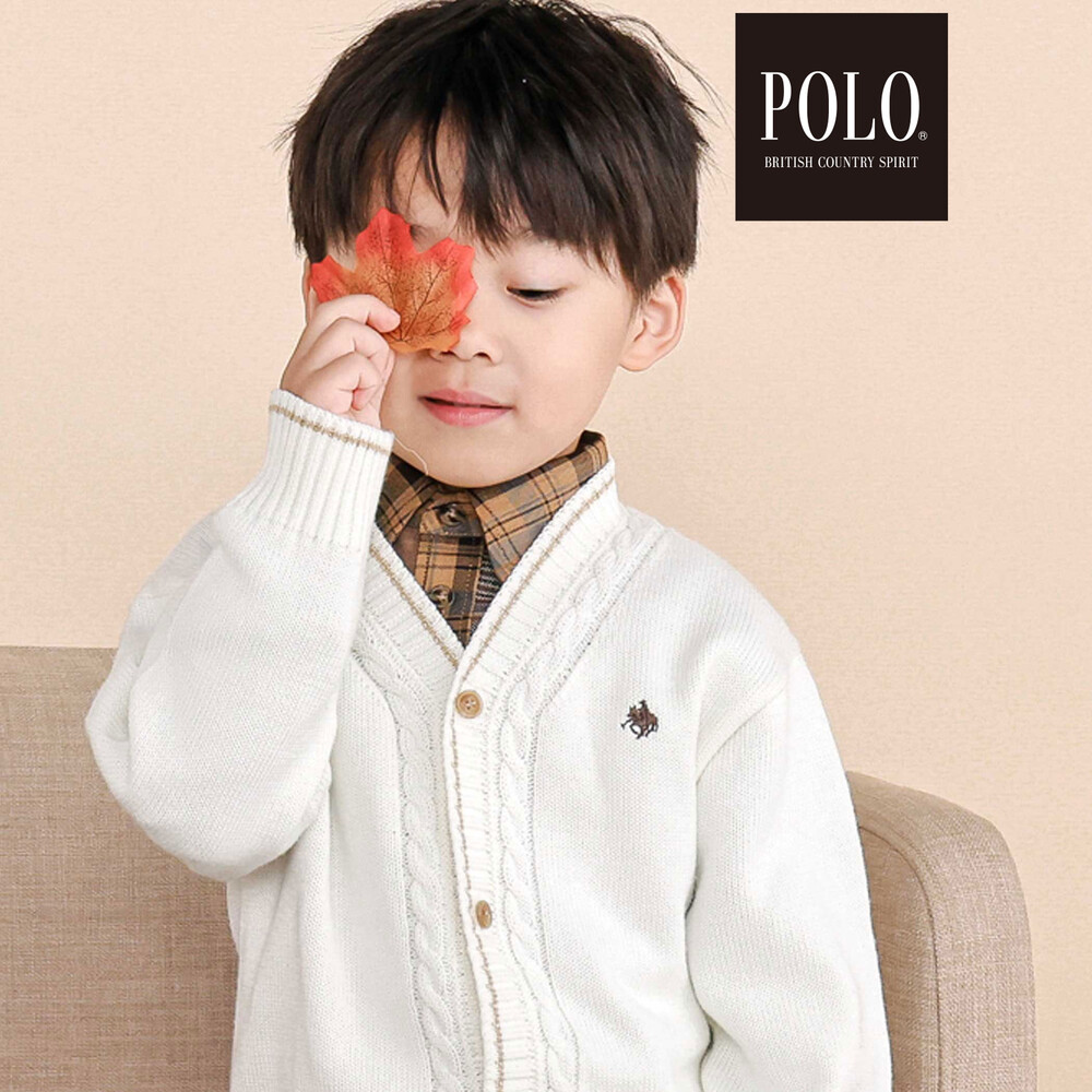 【POLO BCS(ポロ・ビーシーエス)×SLAP SLIP】シンプルニットカーディガン(80~130cm) オフホワイト 80cm