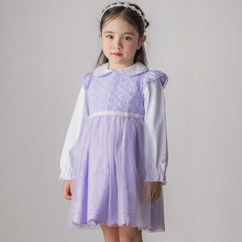 レース襟キラキラお花ボタンキャンディスリーブブラウス(110~130cm) ホワイト 110cm