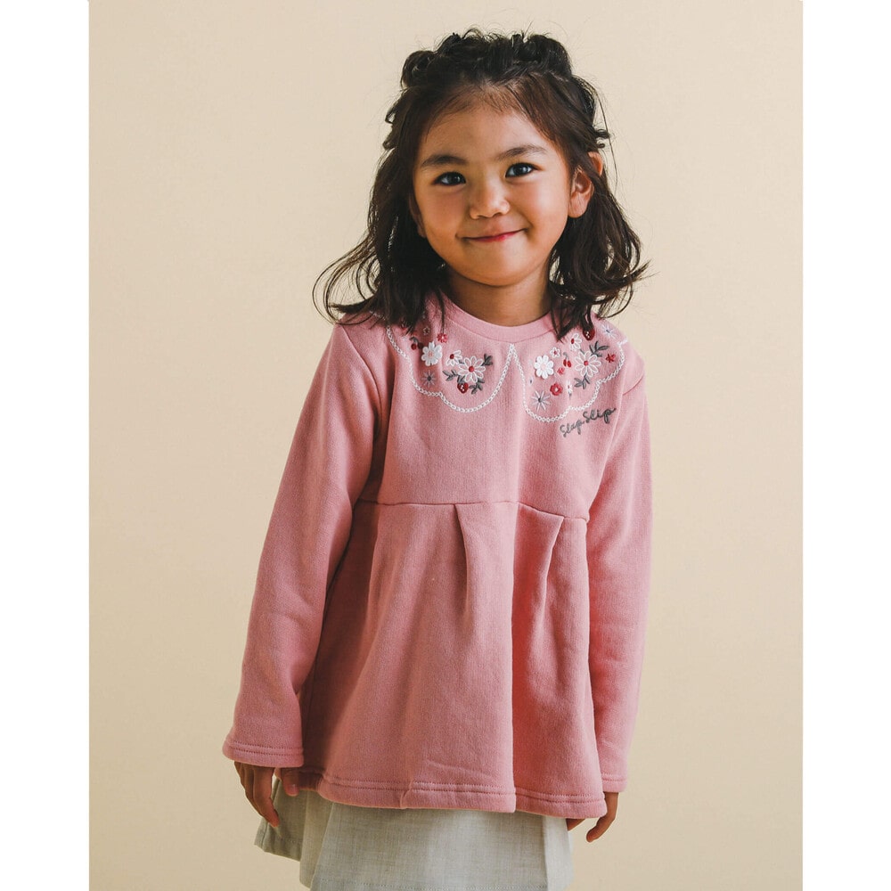襟 刺繍 花 チェリー イチゴ ペプラム トレーナー (80~130cm)(80cm ピンク): トップス-子供服べべの公式通販サイト 「BEBE  MALL」