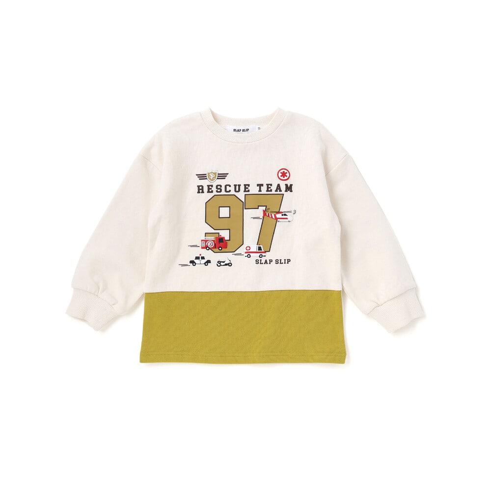 はたらくくるま発泡プリント星パッチナンバリングバイカラートレーナー(80~130cm) レッド×ネイビー 80cm