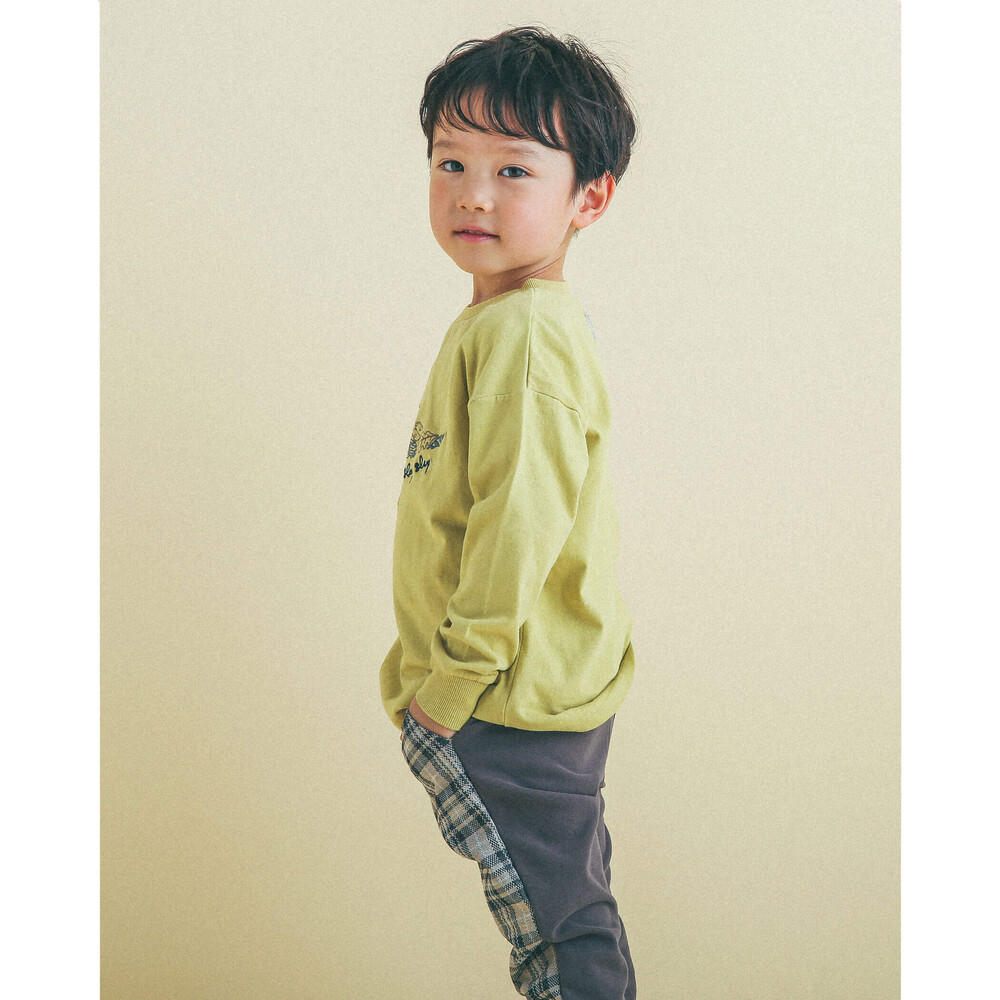 チェック × 無地 ポケット パッチ ロングパンツ (80~130cm) グレー系 100cm