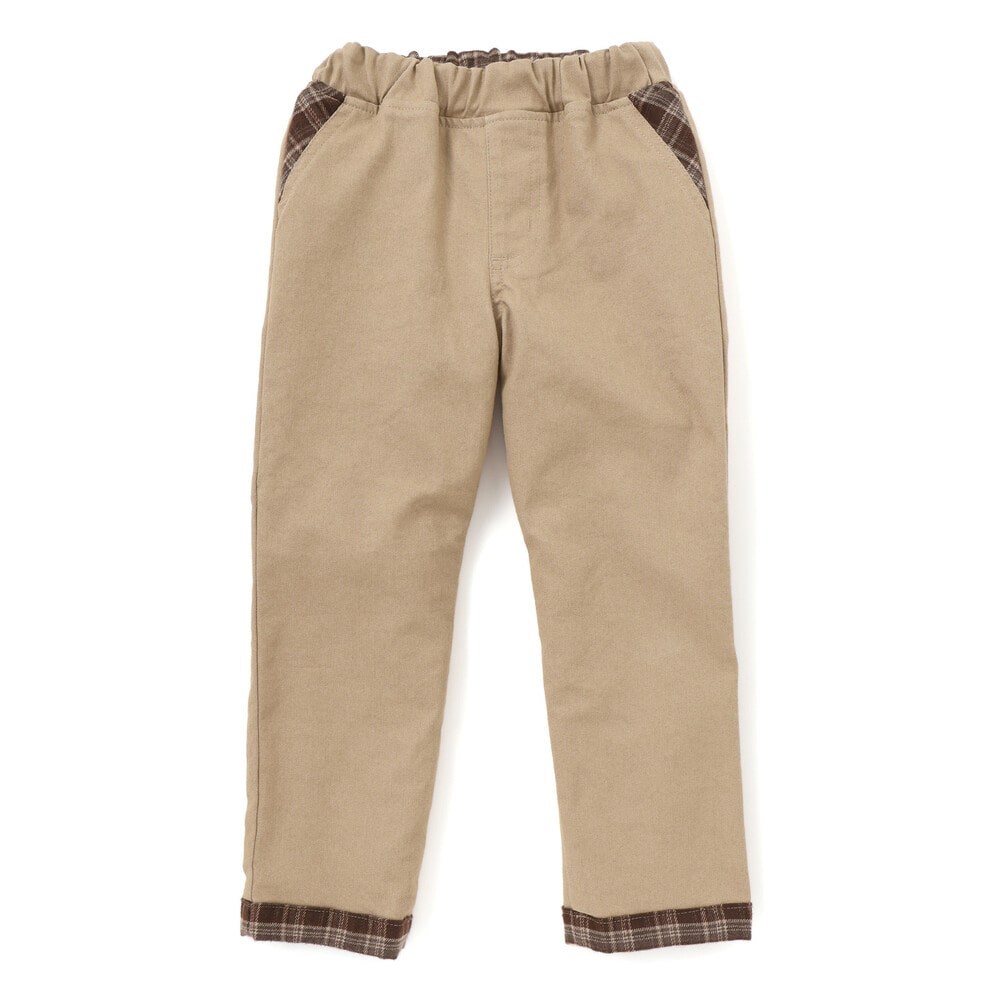 【お揃い】ツイルチェックリバーシブルパンツ(80~130cm) ネイビー 80cm