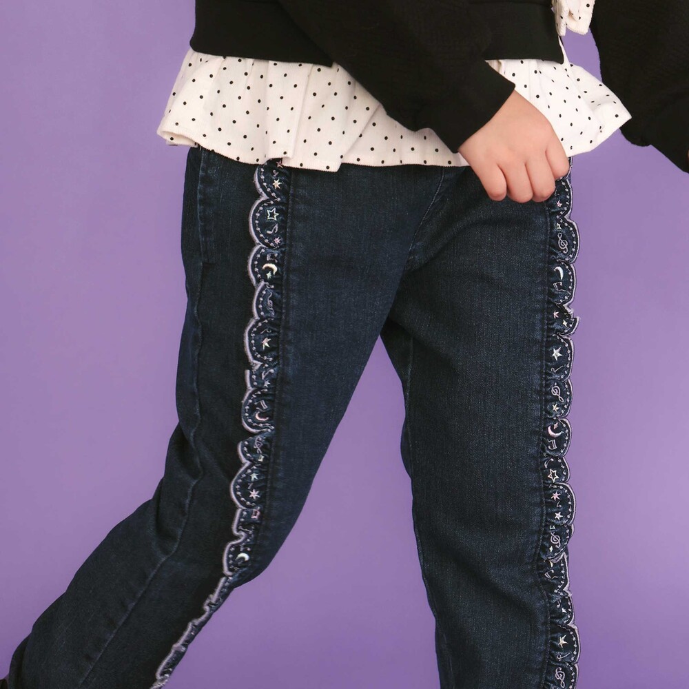 【裏微起毛】スカラップ刺しゅうフリルロングパンツ(80~130cm) ネイビー 80cm