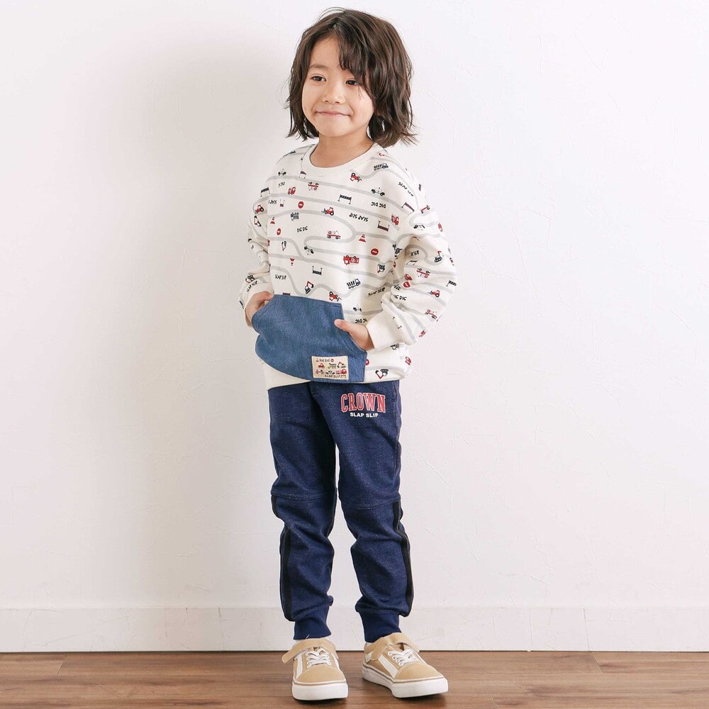 切替サイドラインロングパンツ(80~130cm) ネイビー 80cm