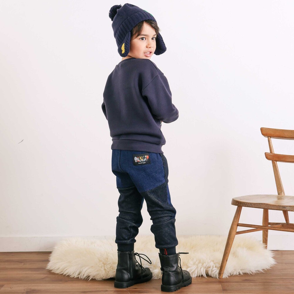 【GANJYO】裏シャギーおしりひざ強化頑丈パンツ(80~130cm) ネイビー 80cm