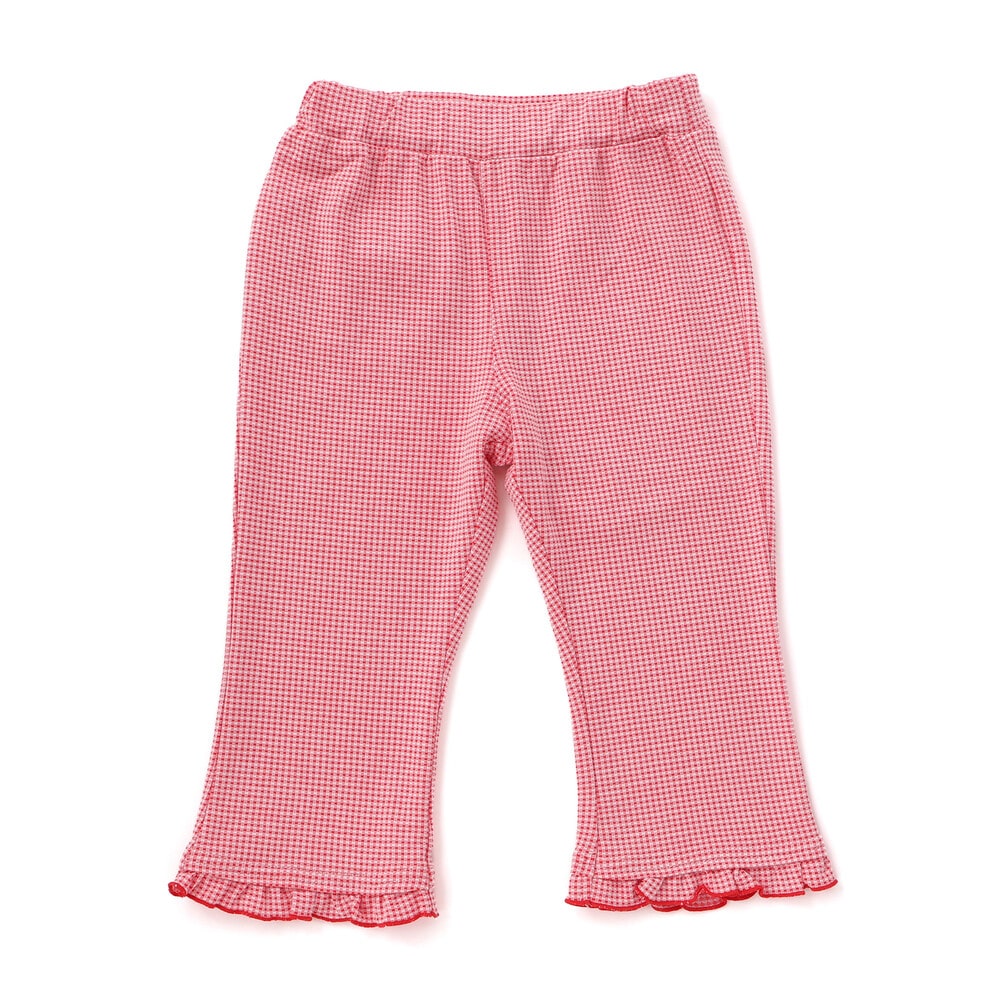 裾フリル7分丈デニムニットチェックレギンス(80~120cm) レッド系 80cm