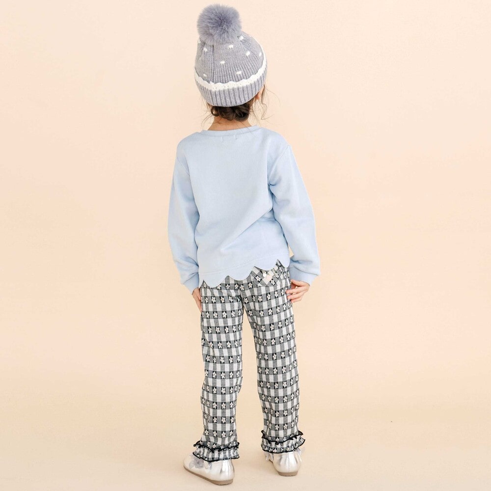モチーフ総柄チェックパンツ(80~120cm) ブラック系(花柄) 80cm