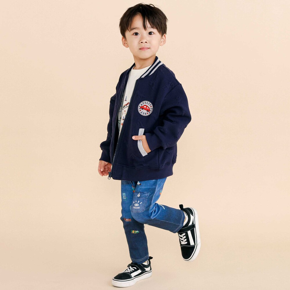モチーフプリントパンツ(80~120cm) ネイビー系(くるま、恐竜) 80cm