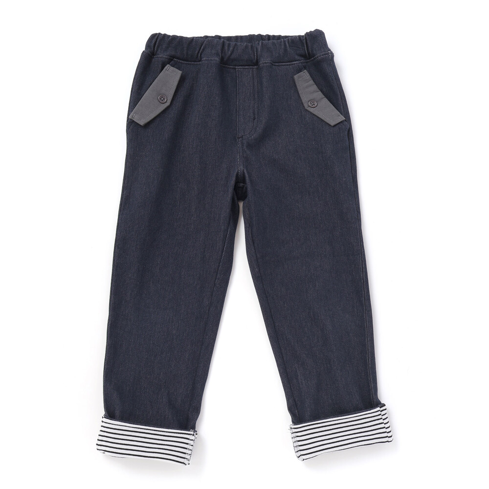 配色ツイル裏起毛ロングパンツ(80~130cm) ネイビー 80cm