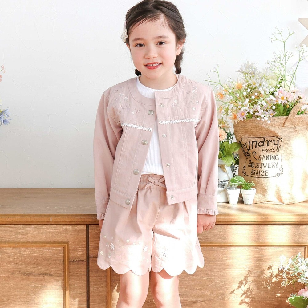 キラキラプリント裾スカラップリボン付きショートパンツ(90~130cm) ブルー 90cm