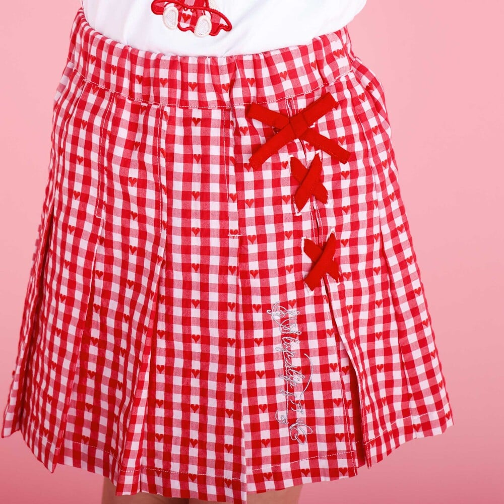 【お揃い】チェックプリーツスカパン(90~130cm) レッド系 90cm