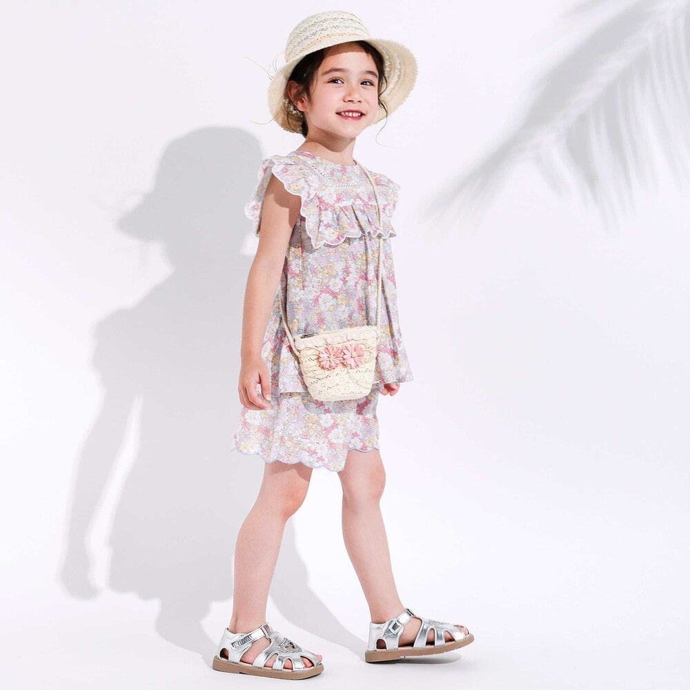 裾スカラップシャンブレー&花柄ショートパンツ(90~130cm) ピンク系 90cm