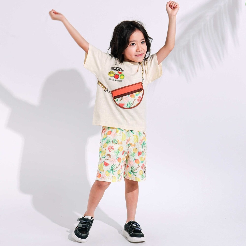 【お揃い】トロピカル総柄ショートパンツ(80~130cm) ブルー系 80cm