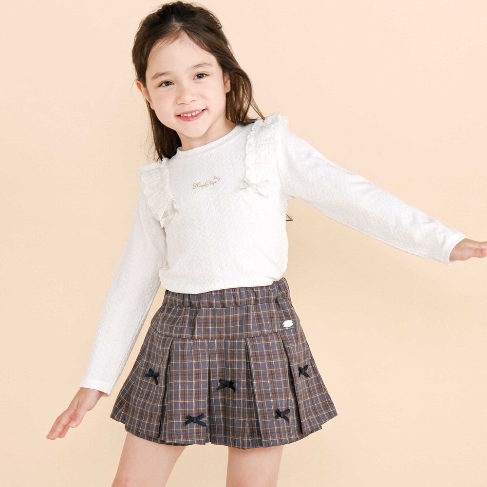 プリーツチェック柄スカパン(90~130cm) グレー系 90cm