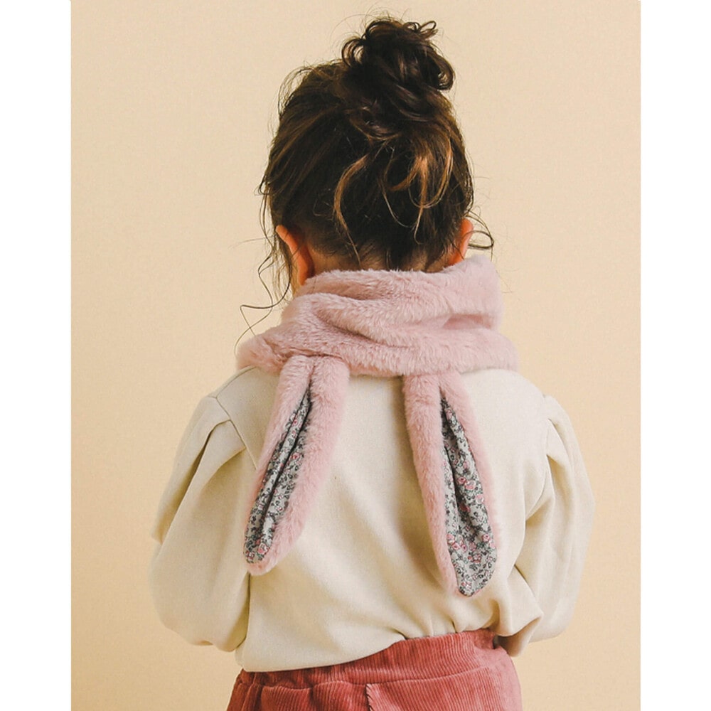 うさぎ くま ネコ アニマル ファー リボン マフラー オフホワイト ワンサイズ