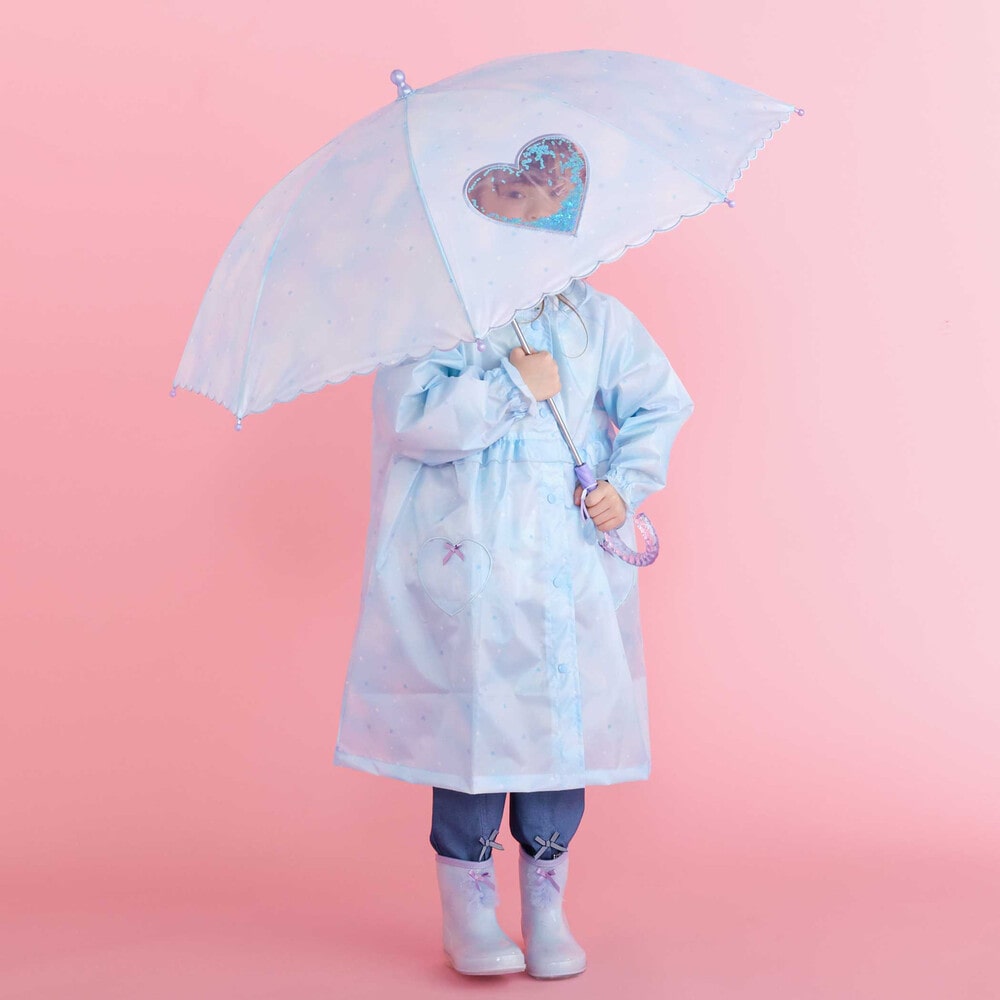 【お揃い】ハートキラキラプリント総柄傘(45~50cm) ブルー系 S(45cm)