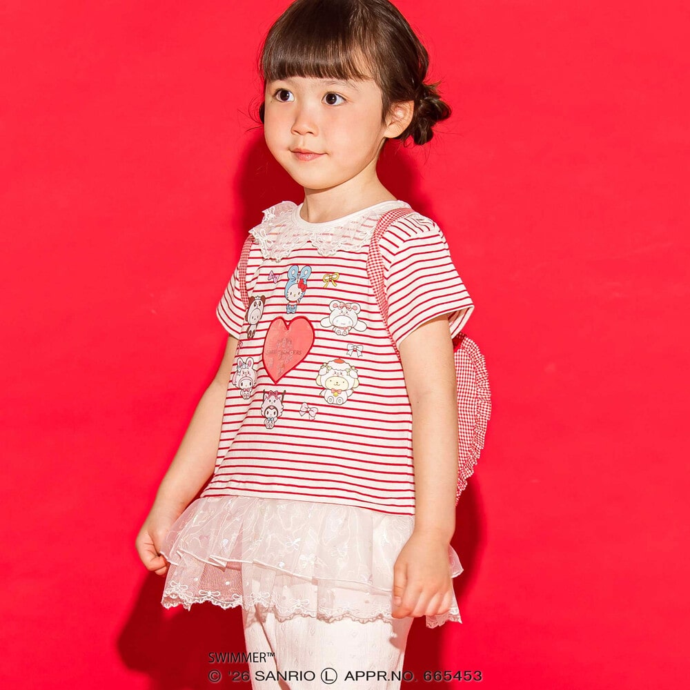 【SWIMMERxサンリオキャラクターズxSLAPSLIP】フリル付きハートリュック レッド系 ワンサイズ