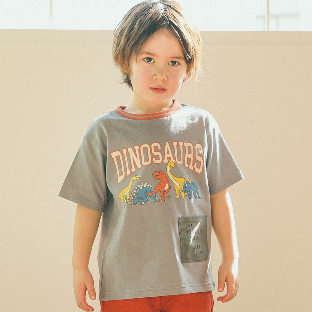 お揃い】恐竜プリントカレッジラインTシャツ(80~130cm)(80cm ホワイト