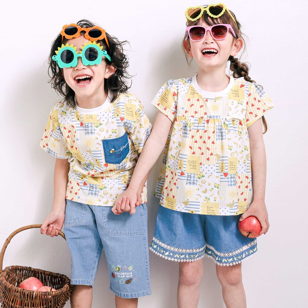 総柄プリント胸ポケット刺しゅう半袖Tシャツ(80~130cm) イエロー系 80cm