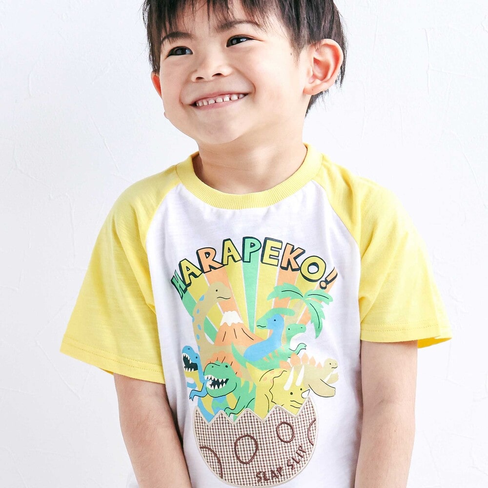 はらぺこ恐竜ラグラン半袖Tシャツ(80~130cm) ホワイト 80cm