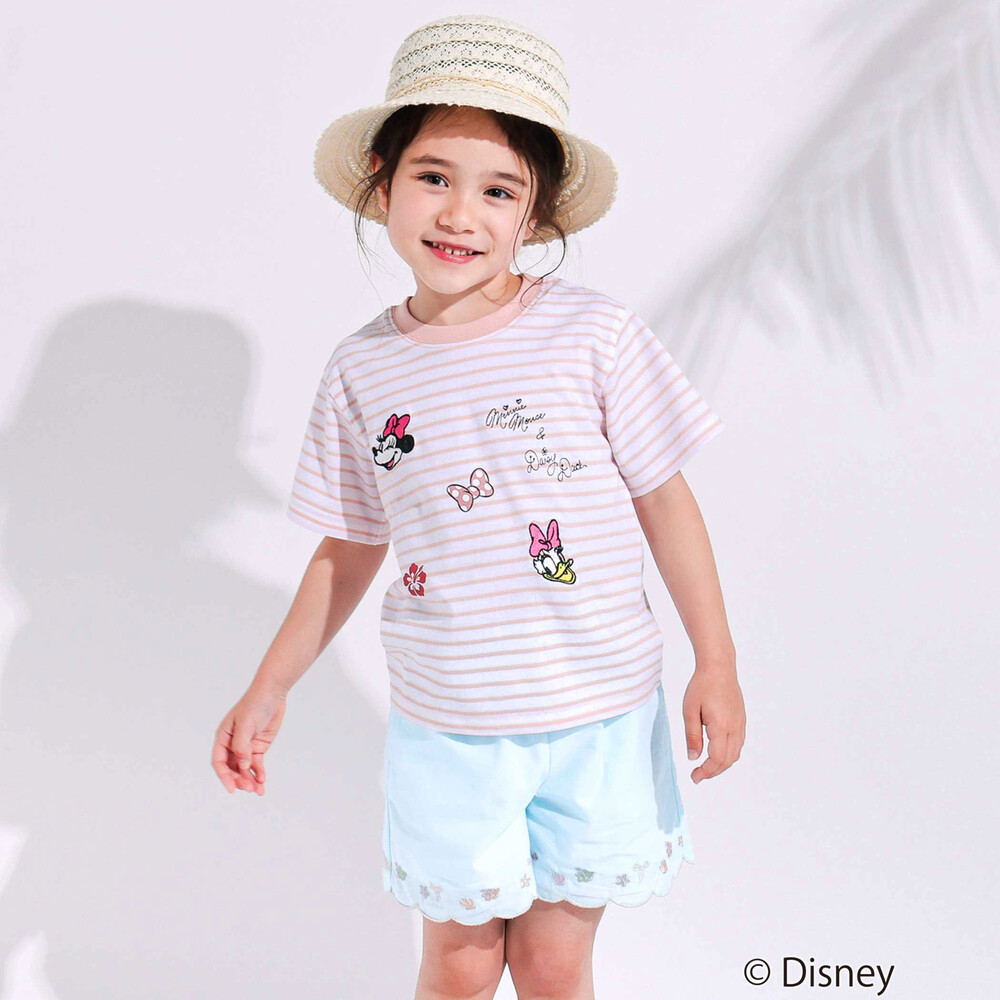 【ディズニーコレクション】キャラクター刺しゅうボーダー半袖Tシャツ(80~130cm) ピンク系 80cm