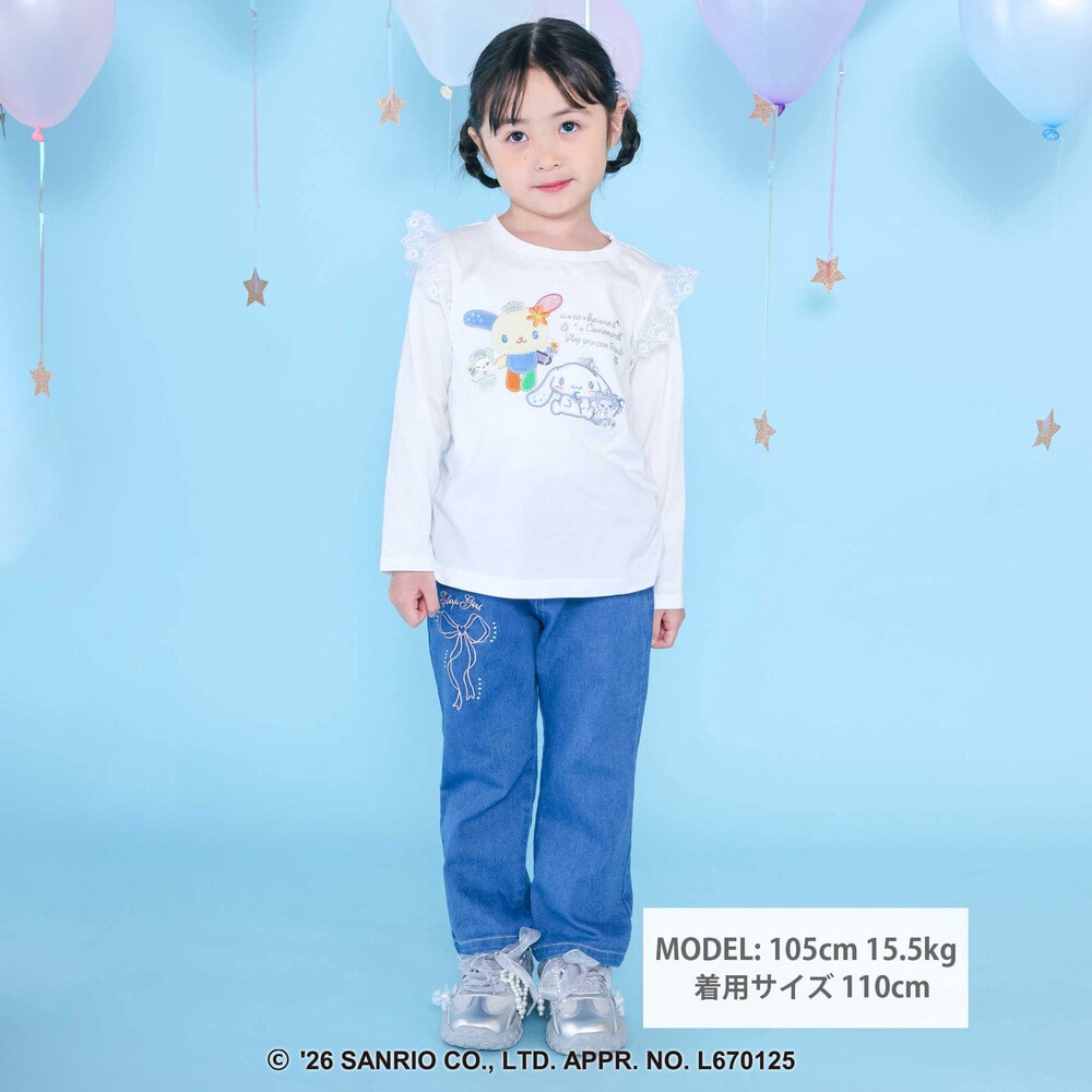 【サンリオキャラクターズxSLAPSLIP】パッチ刺しゅう肩フリル長袖Tシャツ(80~130cm) パープル 80cm