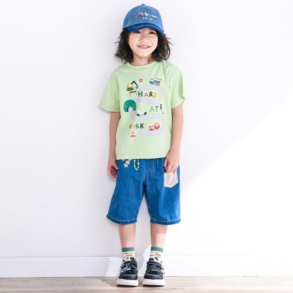 【スララク/吸汗速乾/接触冷感/オーガニックコットン】わくわく男の子半袖Tシャツ(80~130cm) ホワイト×恐竜の水兵さん 80cm