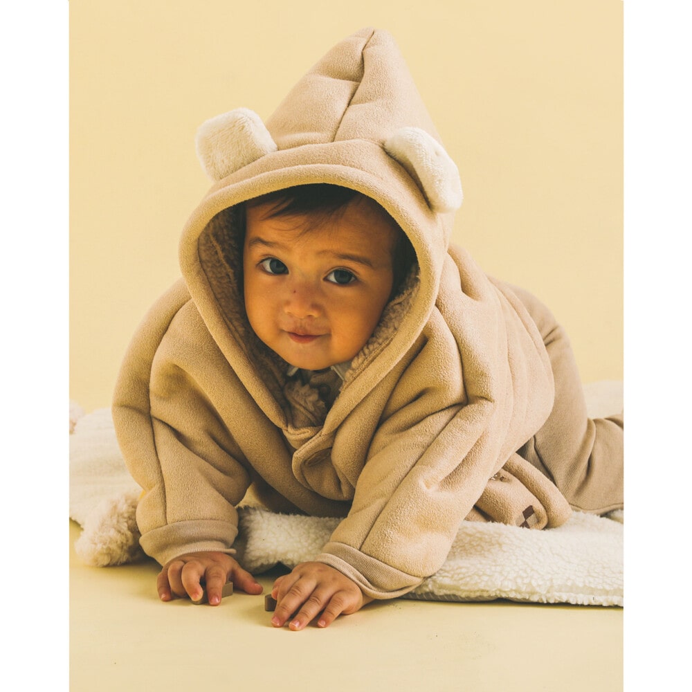 くま 耳 モチーフ お菓子 刺繍 裏ボア マント ベビー (50~90cm) ベージュ ワンサイズ