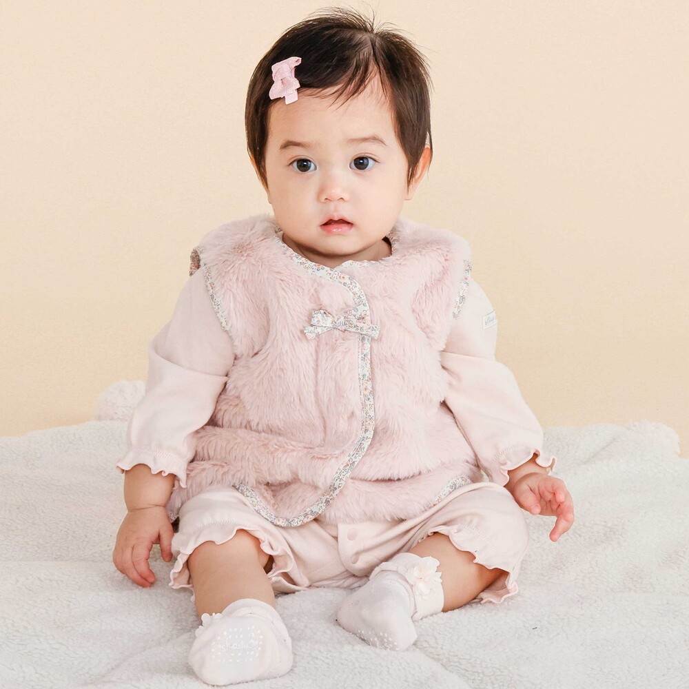 【お揃い】リバーシブル刺しゅうベストベビー(70~80cm) ピンク ワンサイズ
