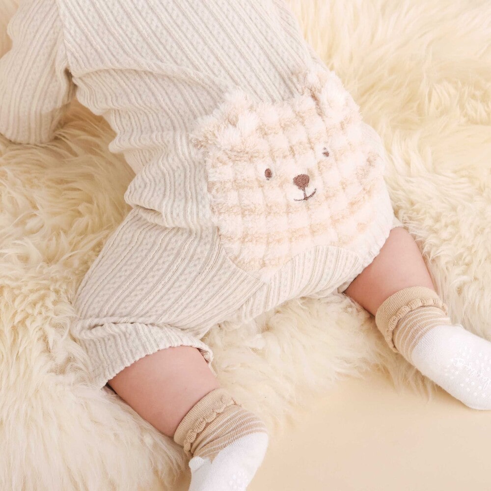 アニマルウサギイヌ恐竜モコモコおしりモチーフロンパース(60~80cm) ベージュ(イヌ) 60cm