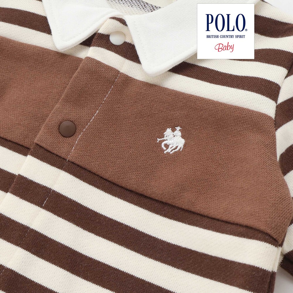 【POLO BCS(ポロ・ビーシーエス)×SLAP SLIP】胸元切り替え裏毛カバーオールベビー(60~80cm) オフホワイト系 60cm