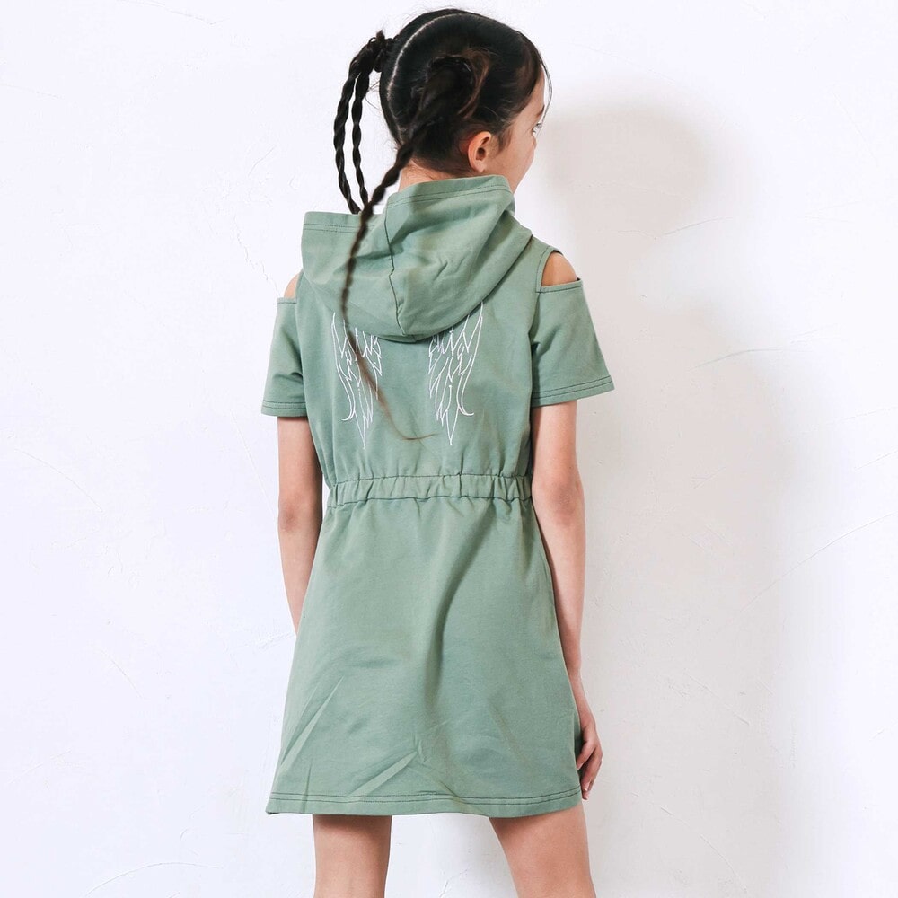 フルジップ肩あきフードワンピース(110~150cm) グリーン 110cm