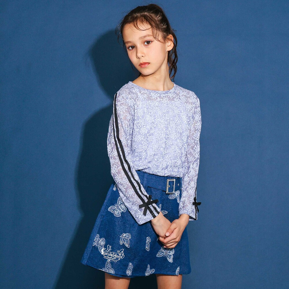 ニットレース長袖Tシャツ+半袖Tシャツセット(110~150cm) ブルー 110cm