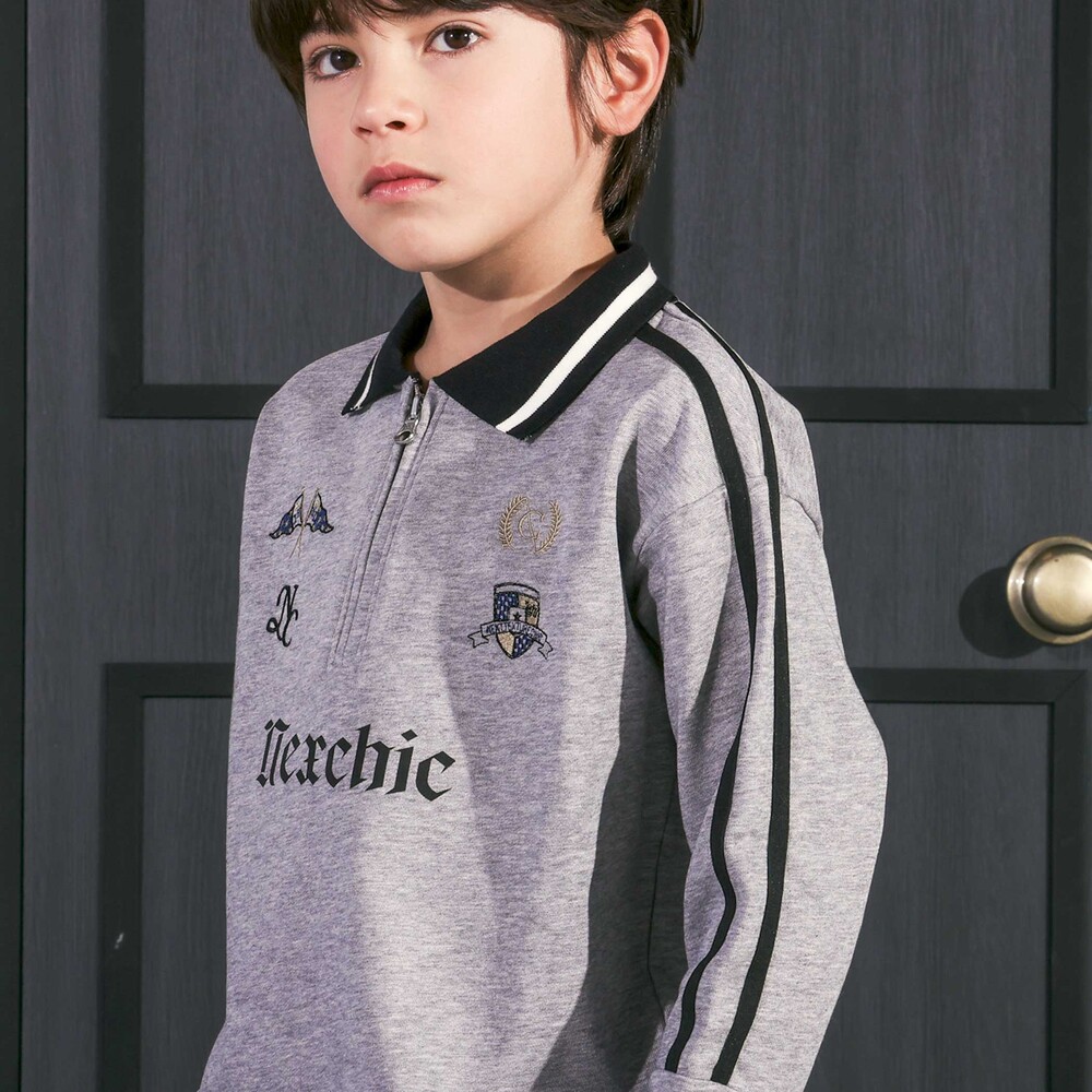 ミニ裏毛ハーフジップロゴ刺しゅうポロシャツ(110~150cm) グレー 110cm