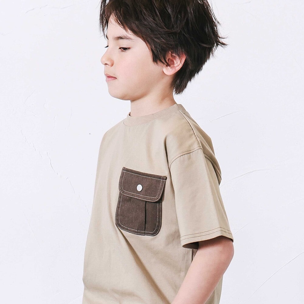 デニムポケット・ピグメントカレッジTシャツ(110~150cm) ベージュ 110cm