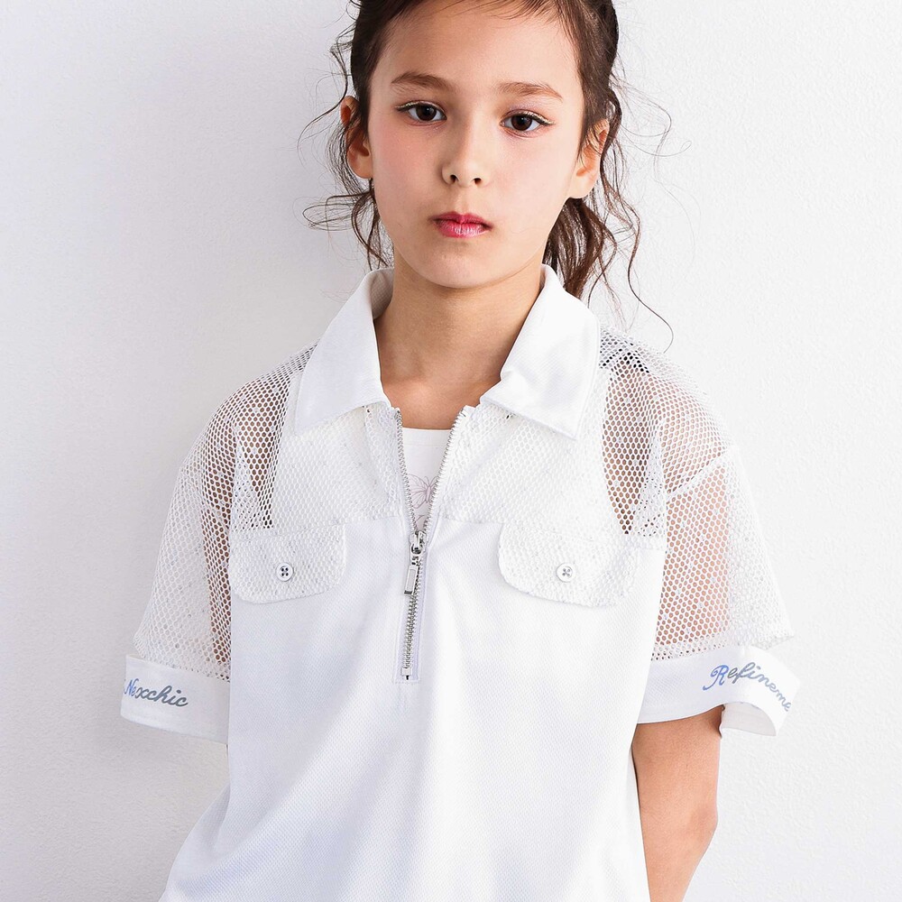 切り替えメッシュハーフジップTシャツ(110~150cm) ホワイト 110cm