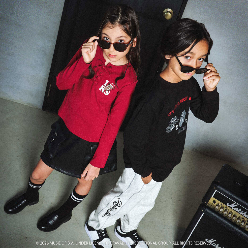 【ザ・ローリング・ストーンズxNEXCHIC】編み上げリブTシャツ(110~150cm) レッド 110cm