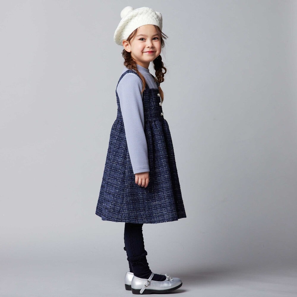 【お揃い】エタンセルラメツイードドッキングワンピース(90~160cm) ネイビー系 90cm