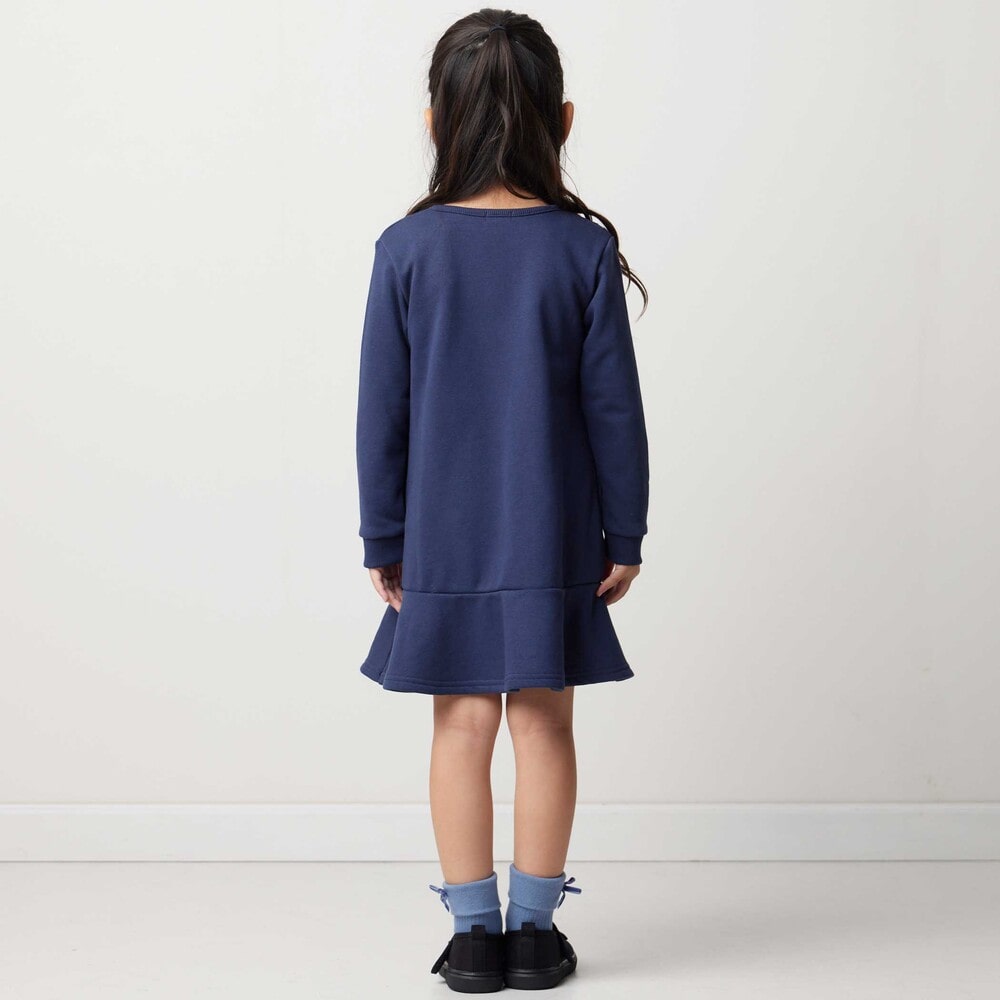 ポシェットデザイン長袖スウェットワンピース(80~140cm) ネイビー 80cm