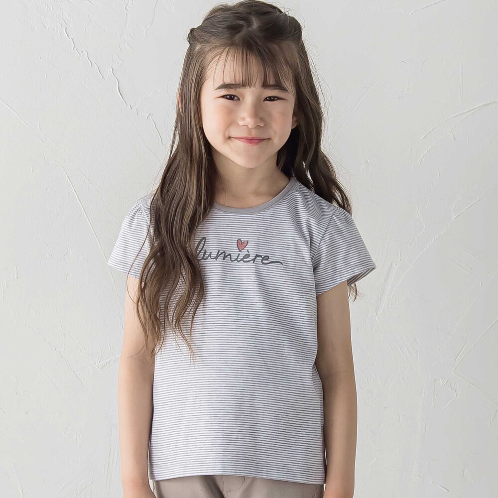 長袖リブカーディガン+天竺ボーダーロゴ半袖Tシャツ セット(90~150cm) ピンク 90cm