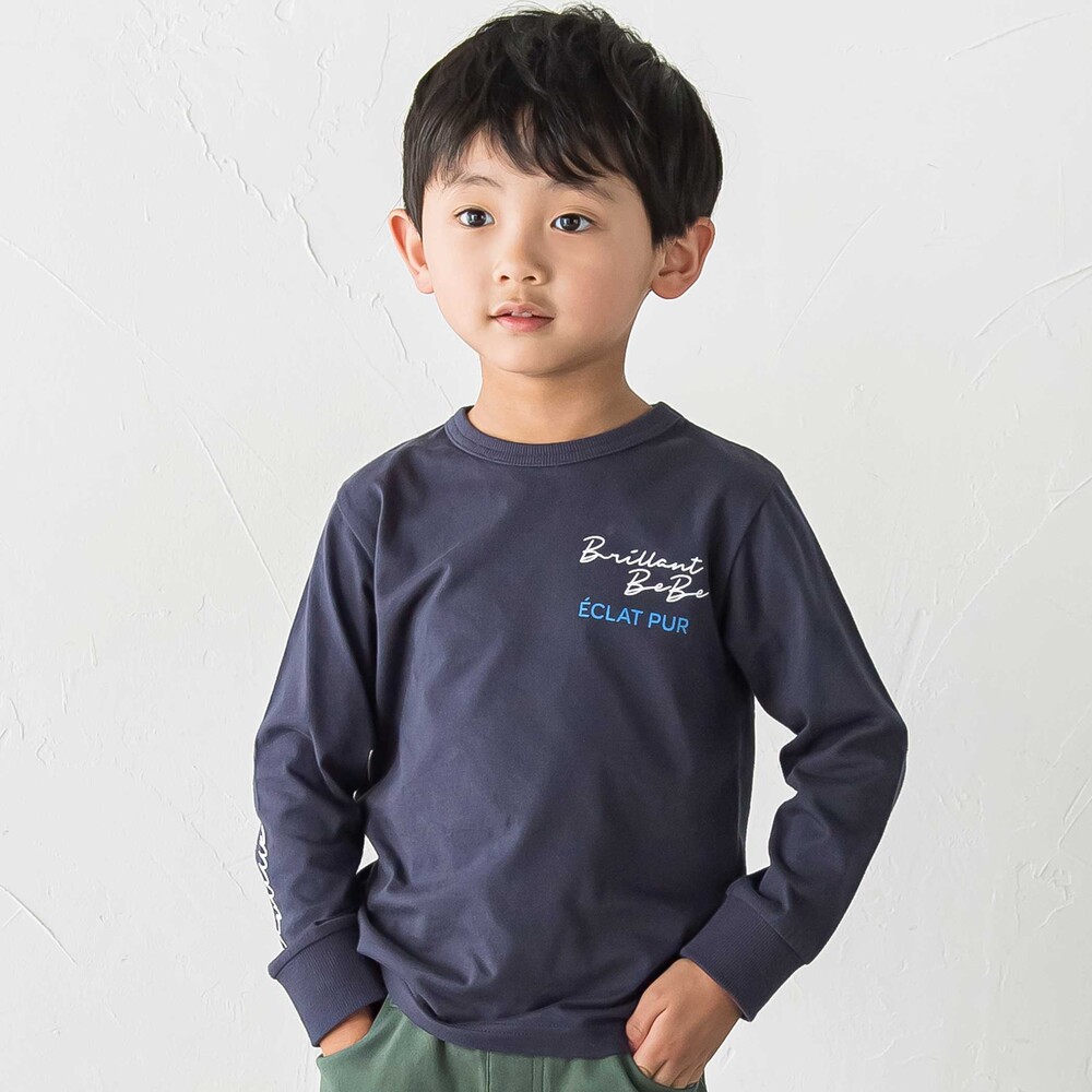 缶バッジ風立体プリント半袖Tシャツ+ロゴ長袖Tシャツ セット(90~160cm) ブルー 90cm
