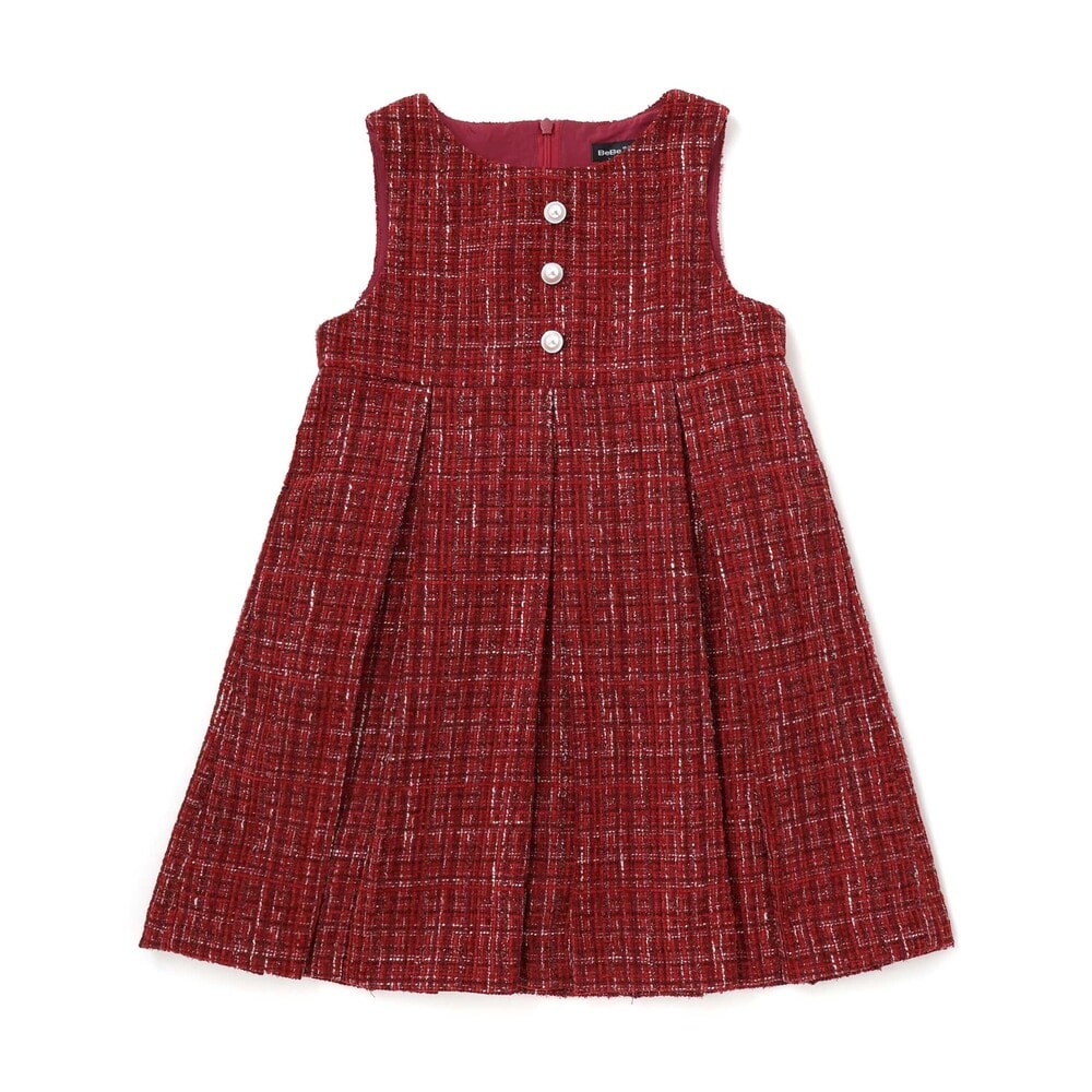 【お揃い】エタンセルラメツイードプリーツジャンパースカート(100~150cm) レッド系 100cm