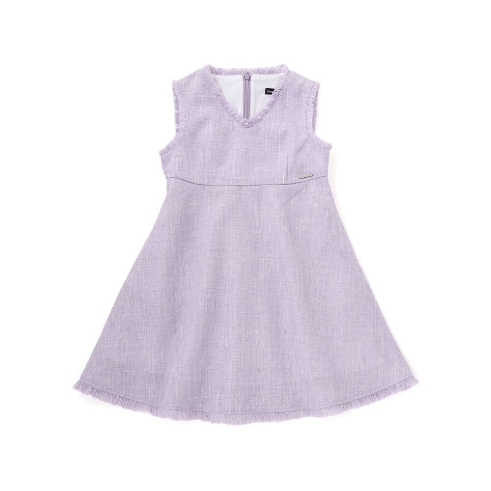 【お揃い】ツイード調Vネックフリンジジャンパースカート(90~140cm) パープル系 90cm