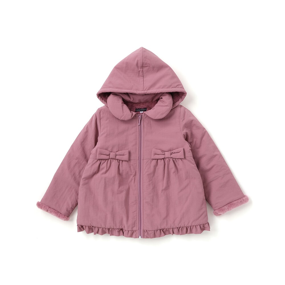 【撥水加工】ヴィンテージタフタ裏ファー裾フリルフードブルゾン(80~150cm) ネイビー 100cm