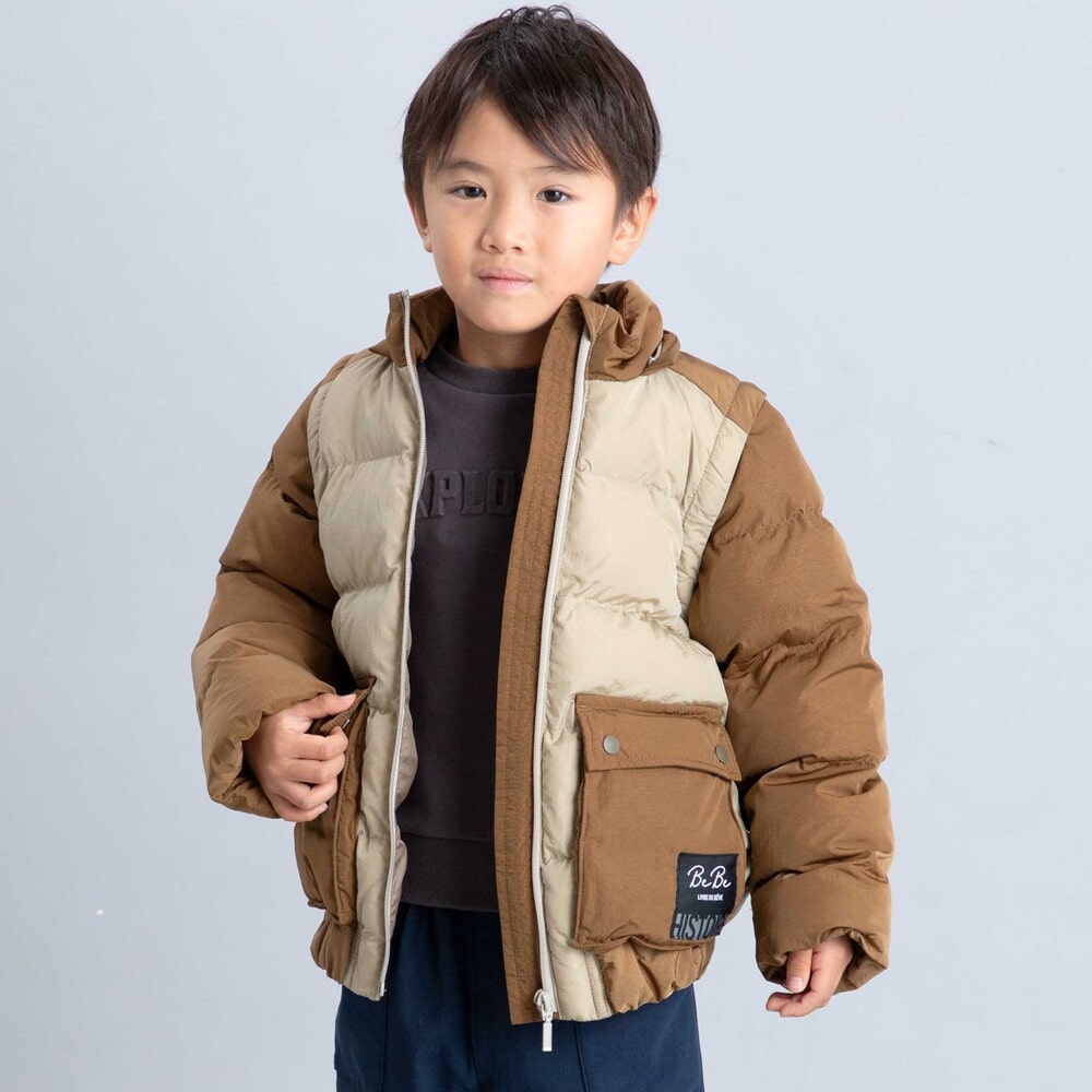 【撥水加工】配色タフタ4way中綿コート(90~150cm) ブルー 90cm