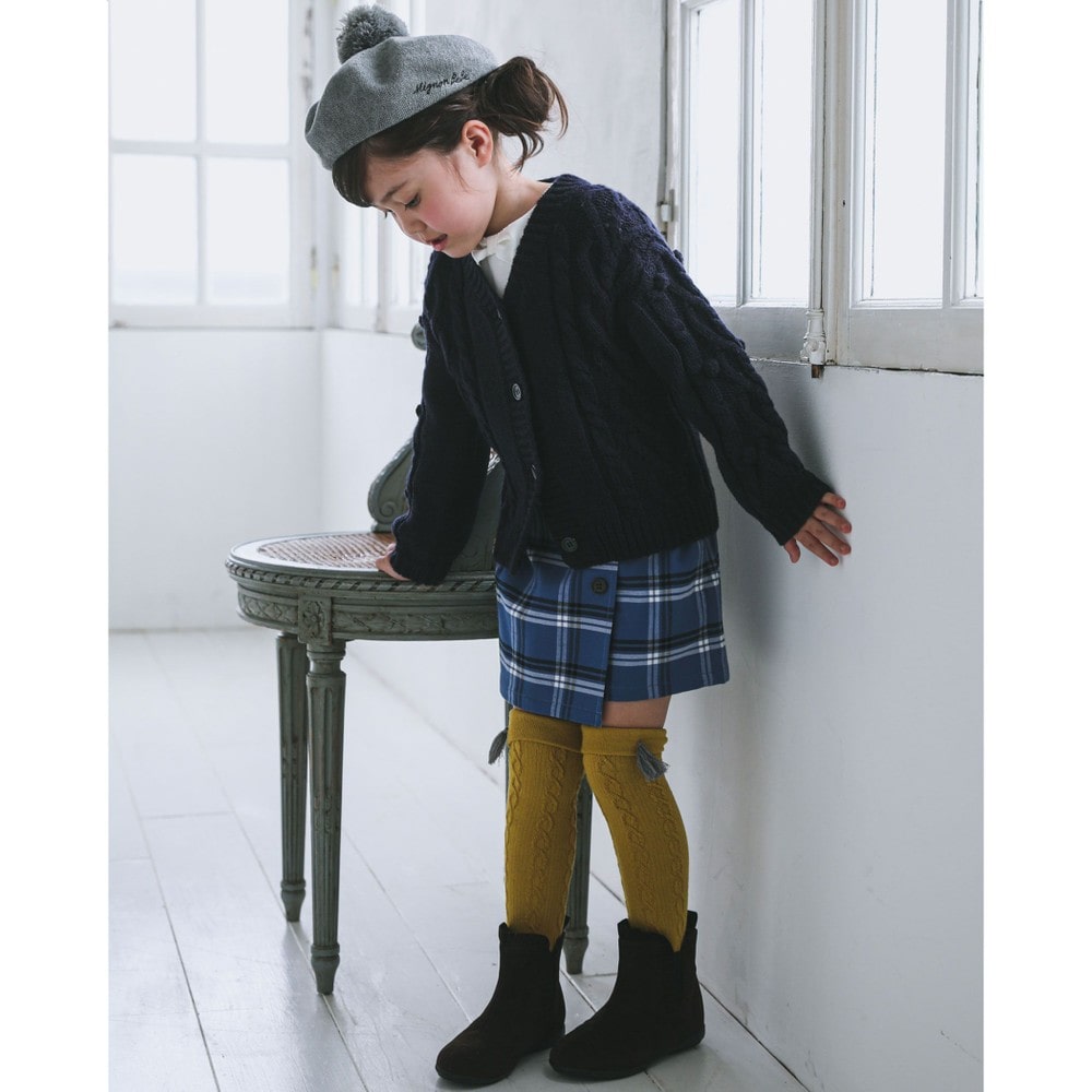ポップコーン オーバー シルエット ケーブル アミ ニット カーディガン (90cm~150cm) ネイビー 100cm