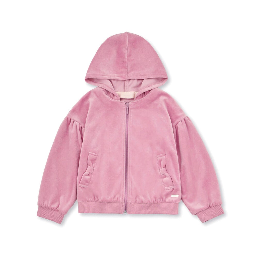 ベロアフード付きリボンポケットパーカー(90~150cm) ピンク 90cm