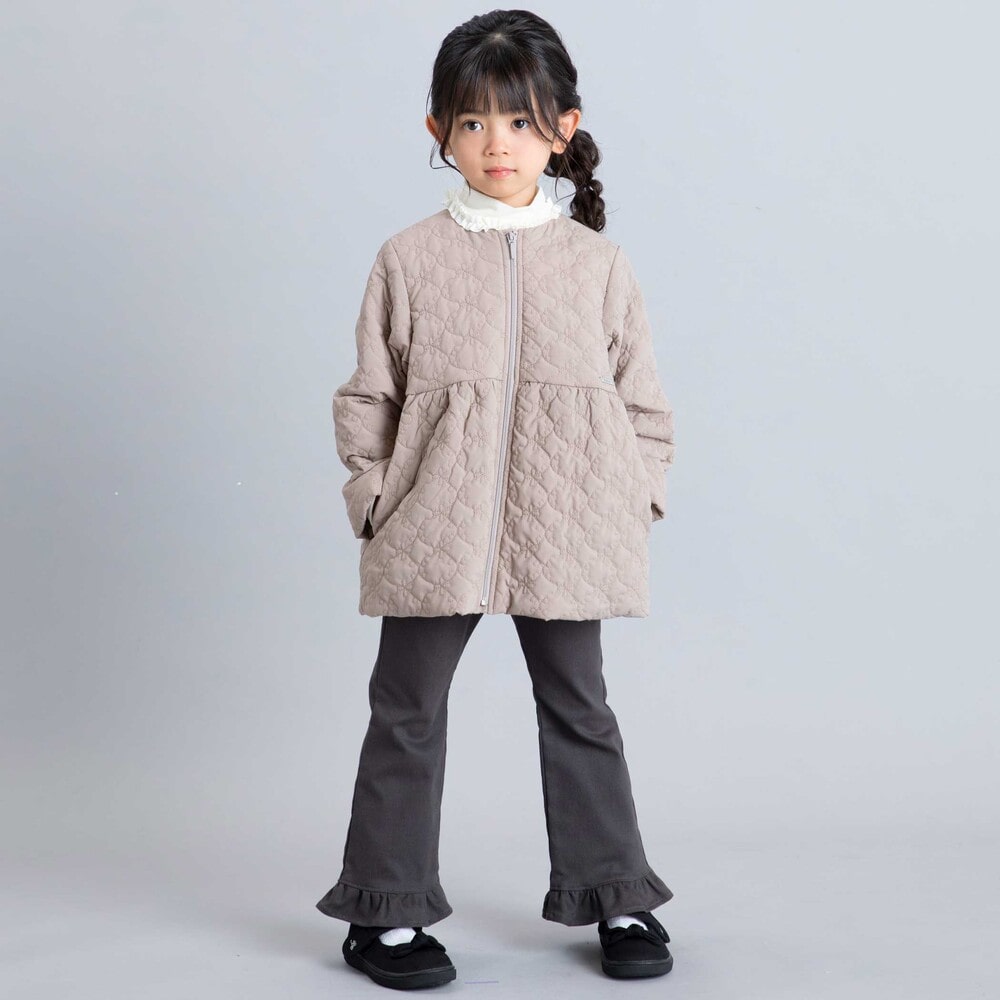 フラワーキルトタフタノーカラー中綿ブルゾン(90~150cm) ベージュ 90cm